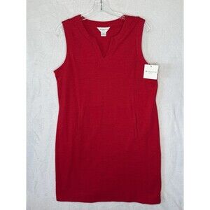 NEW Liz Claiborne Shift Dress Women's LP Cabaret Red Split Neck Modest Patriotic